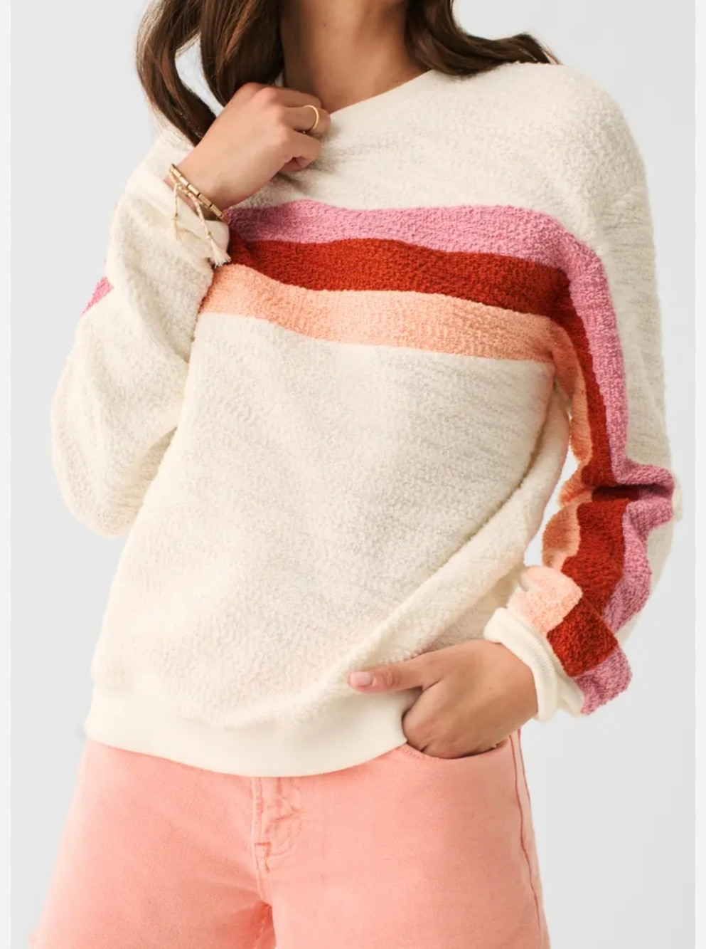 Faherty Vista Striped Pullover Sweatshirt Organic Peach Size M NWT